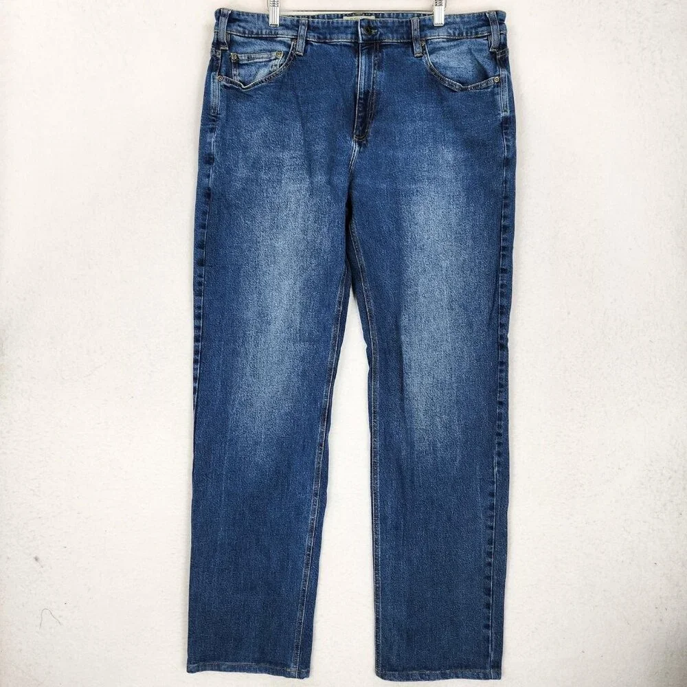 Orvis Jeans Mens 38x34 Blue Straight Leg Stretch Denim Five Pocket Casual